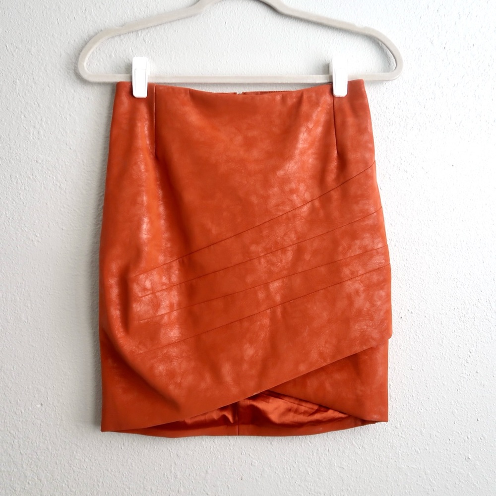 Vintage Y2K GUESS Orange Faux Leather Asymmetrical Skirt